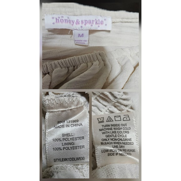 Honey & Sparkle Cream Peasant Crop Top M Milkmaid Puff Sleeve Corset Cottagecore - Picture 4 of 9